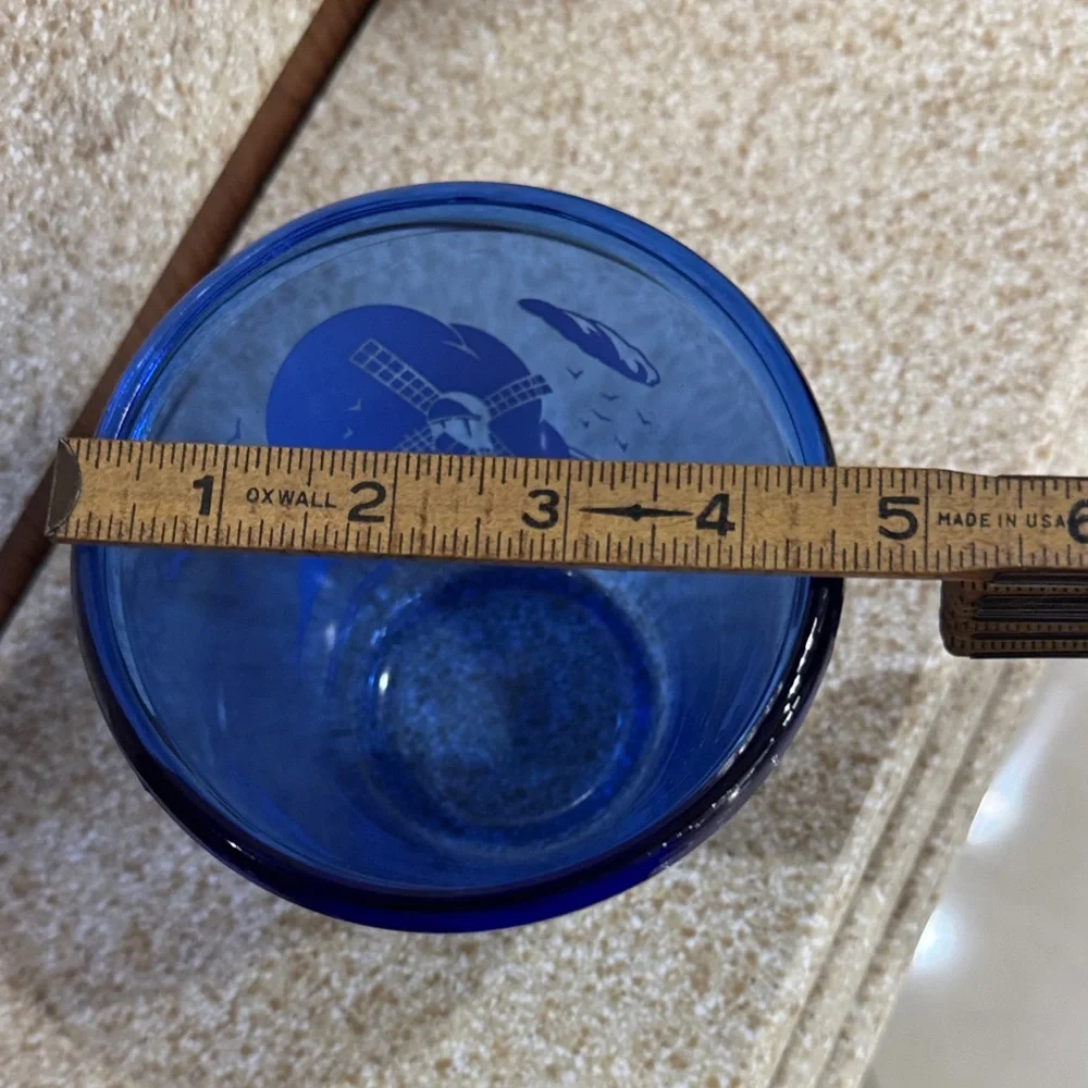 Vintage Covalt Blue Ice Bucket Hazel Atlas with Windmill Design